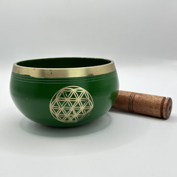 Tibetská spievajúca misa s paličkou kvet života - 12 cm zelená - 700 g